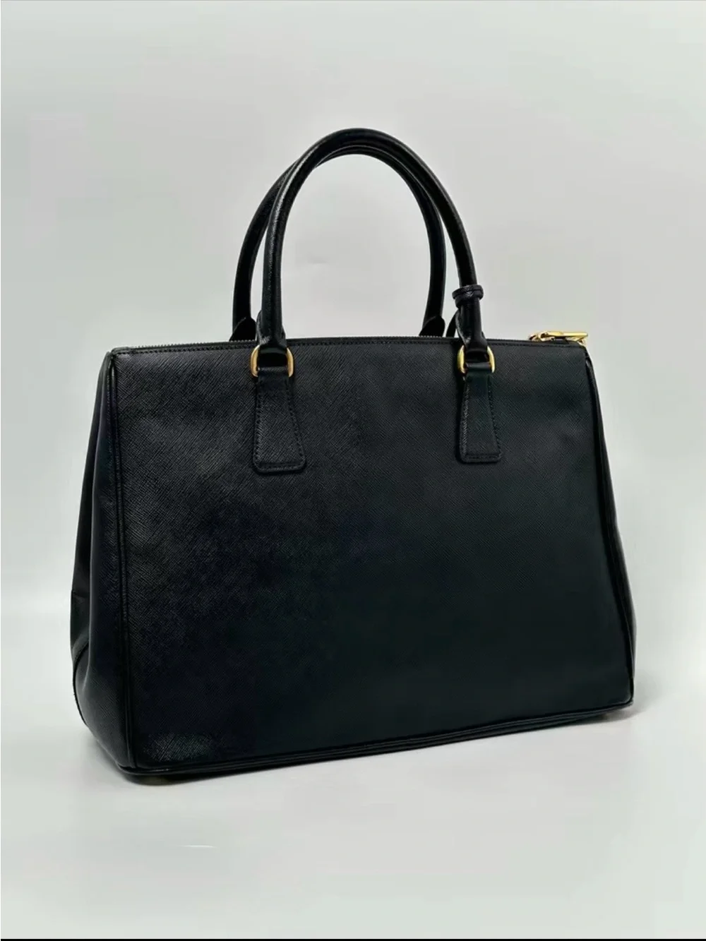 Prada Black Saffiano Leather Satchel with Gold Hardware